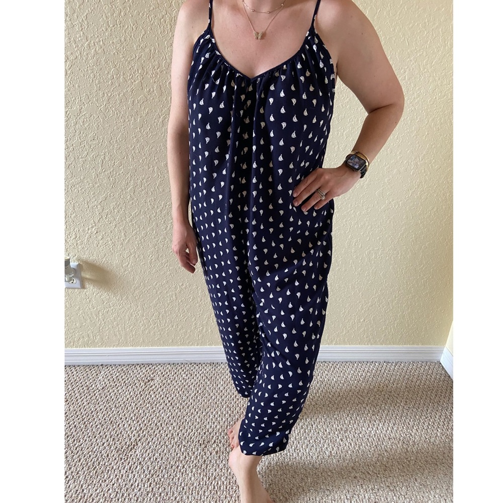 Audrey 3+1 Navy Sailboat Print Jumpsuit